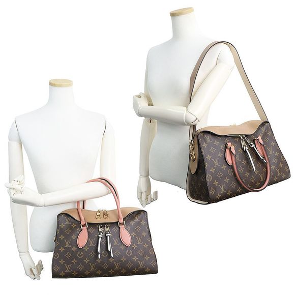 Tuileries Tote 2WAY Shoulder Bag Handbag Monogram Leather Sesame Peche Brown - Picture 6 of 9